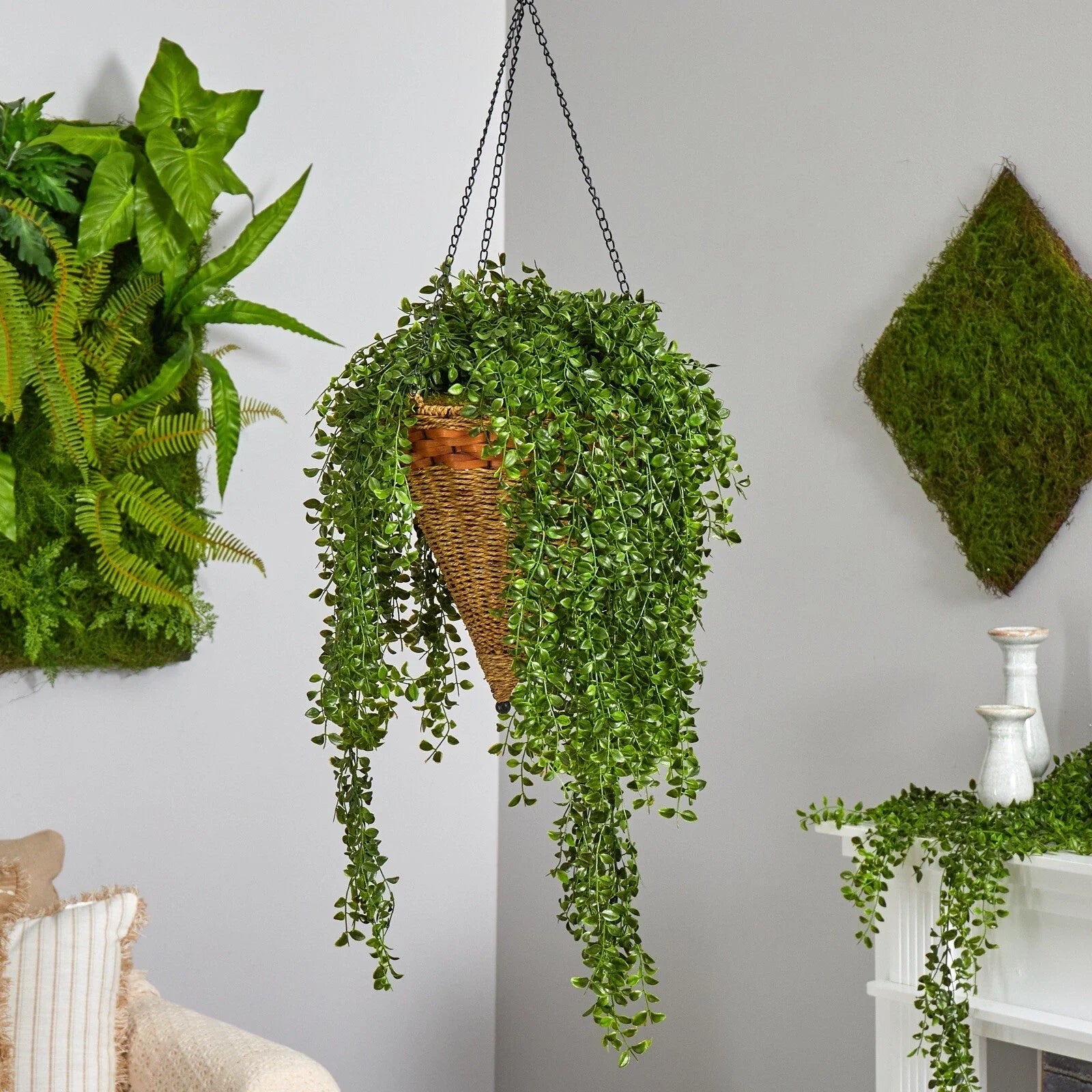 45” Gleditsia Artificial Plant in Hanging Basket UV (Indoor/Outdoor).