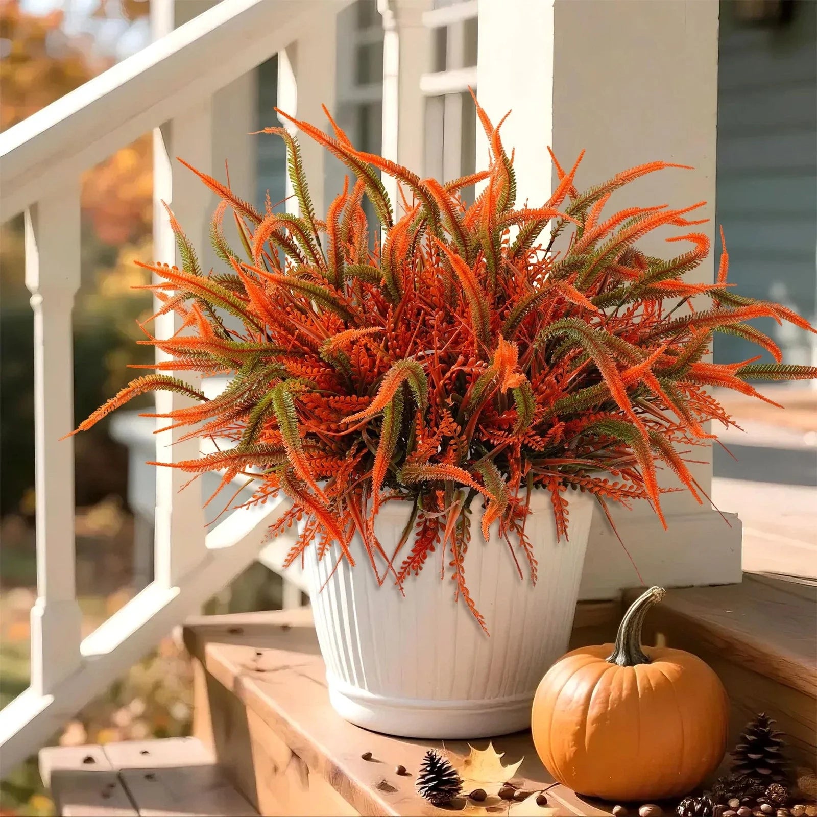 Artificial Mums Fall Flowers for Outdoors 10 Bundles Fake Mums Faux Plants fo...