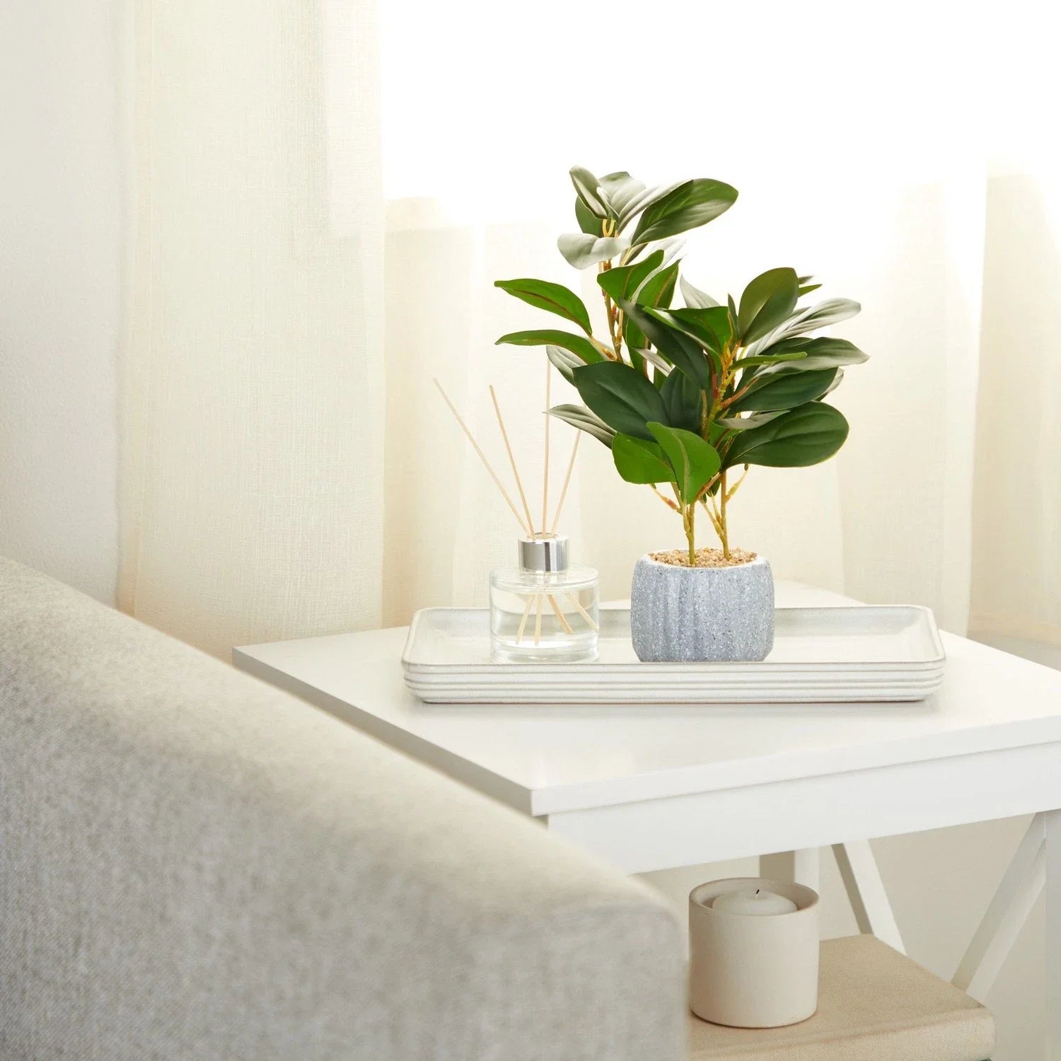 Juvale Artificial Plant with Grey Cement Planter Pot (3.1 x 3.1 x 11.8 Inches)